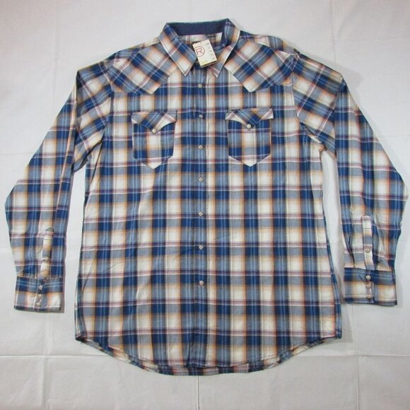 Roper Men's XXL Long Sleeve Western Snap Plaid Shirt - Blue - Picture 3 of 6